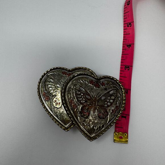 Double Heart Mixed Metal Color Butterfly Belt Buckle Vintage Made in USA - Picture 8 of 8